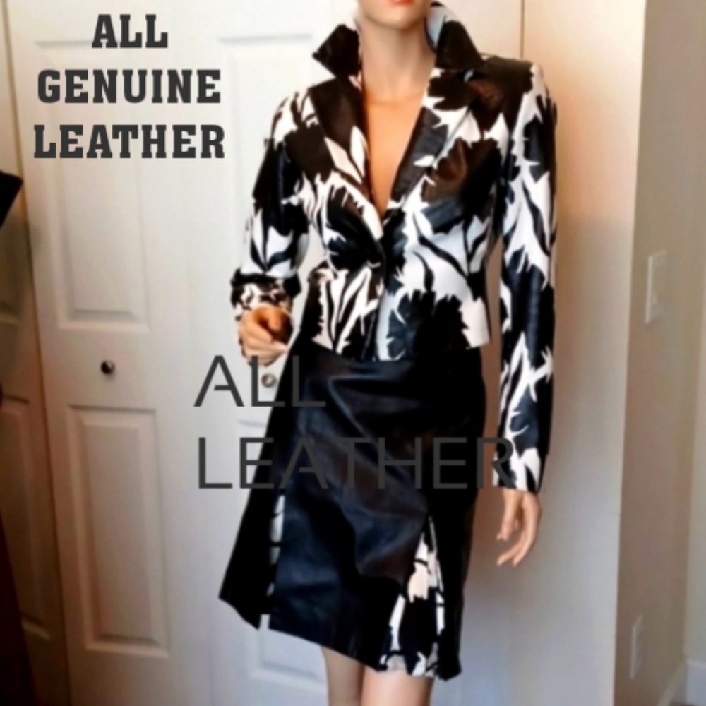 LEATHER MICHAEL HOBAN NORTH BEACH 2PC SET GORGEOUS JACKET/SKIRT - Picture 1 of 17
